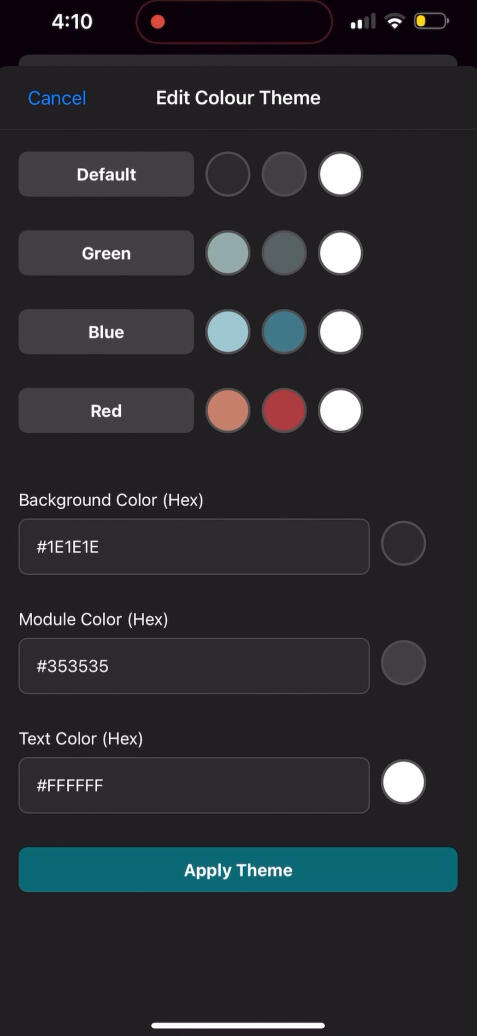 Colour Customisation Interface